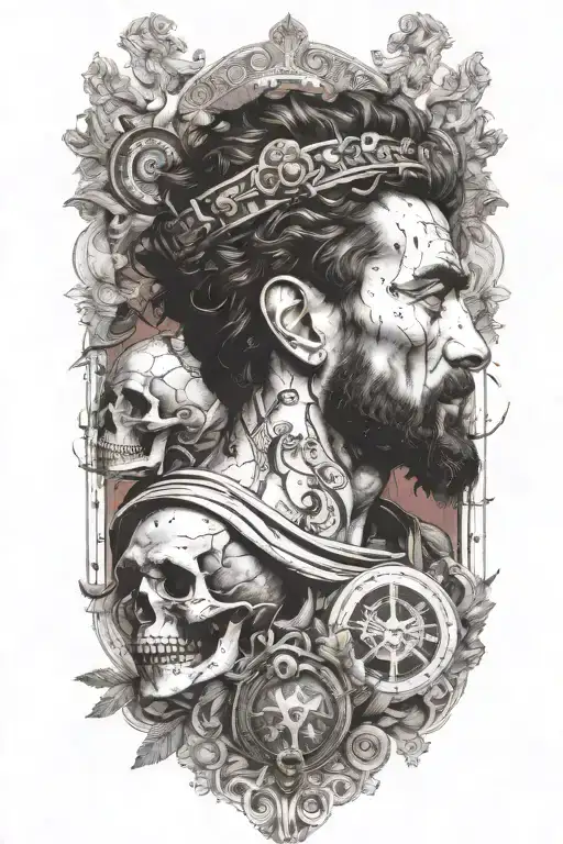 marcus aurelius skull memento mori tattoo design idea
