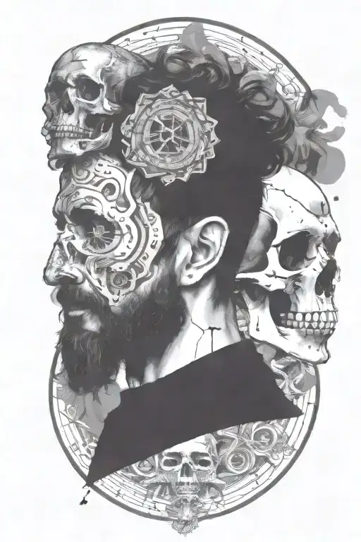 marcus aurelius and skull surrounded tattoo design idea