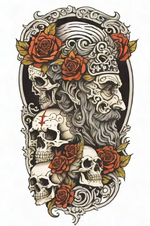 marcus aurelius and skull tattoo design idea