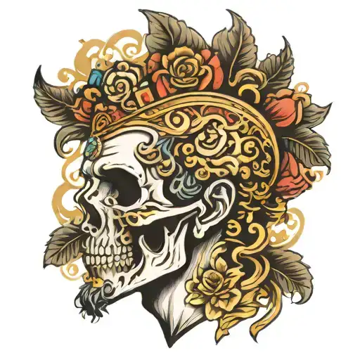 marcus aurelius half face skull tattoo design idea