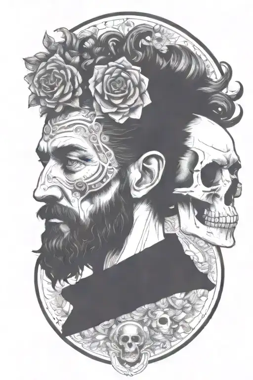 marcus aurelius and skull surrounded tattoo design idea
