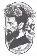marcus aurelius and skull surrounded tattoo design idea