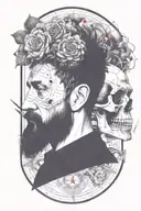 marcus aurelius and skull surrounded tattoo design idea