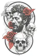 marcus aurelius and skull surrounded tattoo design idea