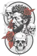 marcus aurelius and skull surrounded tattoo design idea