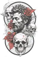 marcus aurelius and skull surrounded tattoo design idea
