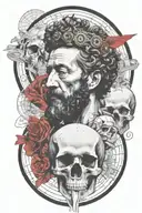 marcus aurelius and skull surrounded tattoo design idea
