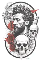 marcus aurelius and skull surrounded tattoo design idea