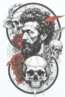 marcus aurelius and skull surrounded tattoo design idea