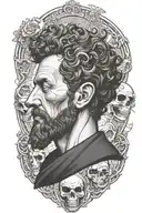 marcus aurelius and skull surrounded tattoo design idea