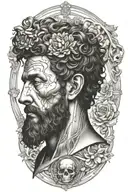 marcus aurelius and skull surrounded tattoo design idea