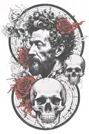 marcus aurelius and skull surrounded tattoo design idea