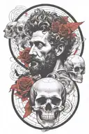 marcus aurelius and skull surrounded tattoo design idea
