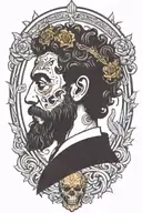 marcus aurelius and skull surrounded tattoo design idea
