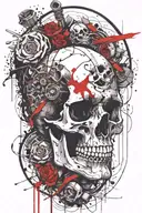 marcus aurelius and skull surrounded tattoo design idea