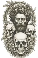 marcus aurelius and skull surrounded tattoo design idea
