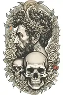 marcus aurelius and skull surrounded tattoo design idea