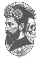 marcus aurelius and skull surrounded tattoo design idea