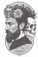 marcus aurelius and skull surrounded tattoo design idea