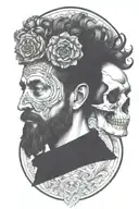 marcus aurelius and skull surrounded tattoo design idea