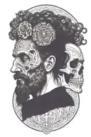 marcus aurelius and skull surrounded tattoo design idea