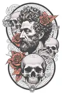 marcus aurelius and skull surrounded tattoo design idea