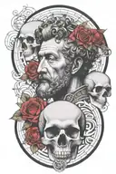marcus aurelius and skull surrounded tattoo design idea