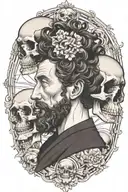 marcus aurelius and skull surrounded tattoo design idea