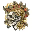 marcus aurelius half face skull tattoo design idea