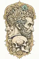 marcus aurelius and skull surrounded tattoo design idea