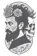 marcus aurelius and skull surrounded tattoo design idea