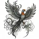 A powerful design incorporating symbols of healing trauma, such as a phoenix rising from the ashes, in a blackwork style tattoo design idea