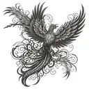 A powerful design incorporating symbols of healing trauma, such as a phoenix rising from the ashes, in a blackwork style tattoo design idea