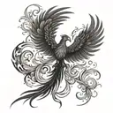 A powerful design incorporating symbols of healing trauma, such as a phoenix rising from the ashes, in a blackwork style tattoo design idea