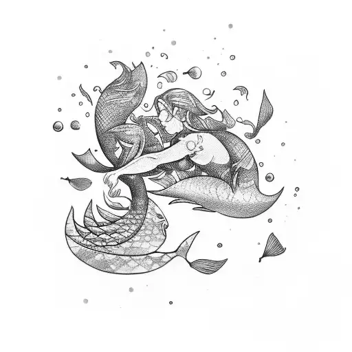 Dumbbell-wielding mermaid lifting weights underwater tattoo design idea