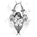 Dumbbell-wielding mermaid lifting weights underwater tattoo design idea