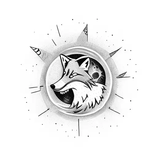 A punk rock fox howling at the moon from a hilltop tattoo design idea