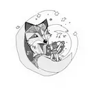 A punk rock fox howling at the moon from a hilltop tattoo design idea