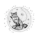 A punk rock fox howling at the moon from a hilltop tattoo design idea