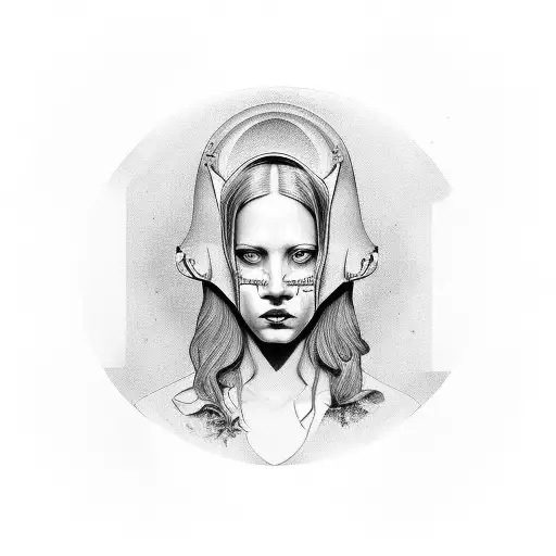 Portrait of sister in law with a touch of surrealism tattoo design idea