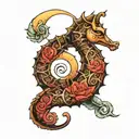 The seahorse's head rests within the crescent moon, symbolizing new beginnings and potential. * The remaining phases of  tattoo design idea