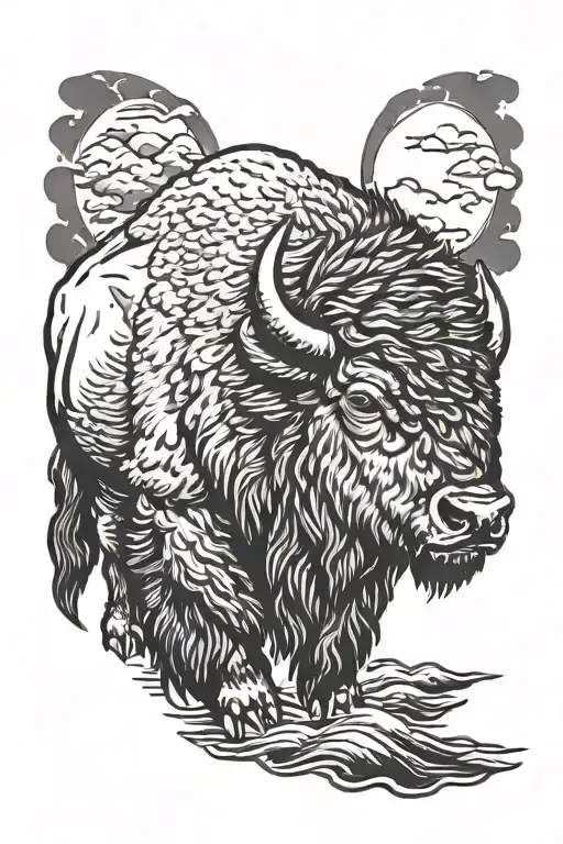 Strong bison facing storm tattoo design idea