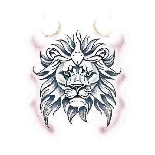 aquarius zodiac sign and lion head tattoo design idea