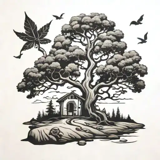 lonely tree with ha ha ha  tattoo design idea