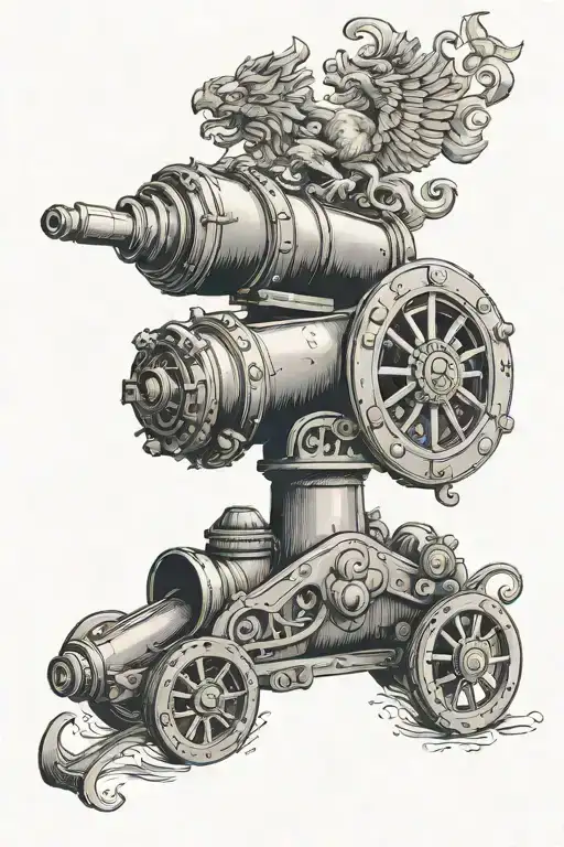 a family crest with a cannon on one side and crew ores on the other tattoo design idea