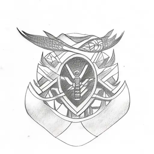 A sketch-style tattoo of an Inuit inspired landscape with a police badge incorporated into the design tattoo design idea