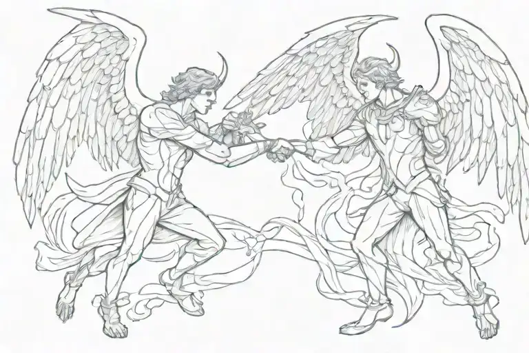 angel fighting devil wearing suit tattoo design idea