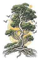 dna helix tree with roots shapped like african continent and filipino sun shining on it  tattoo design idea