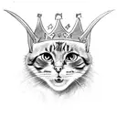 full body cat with bat wings and fangs, wearing a crown, with a lightning bolt on its chest tattoo design idea