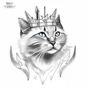 full body cat with bat wings and fangs, wearing a crown, with a lightning bolt on its chest tattoo design idea